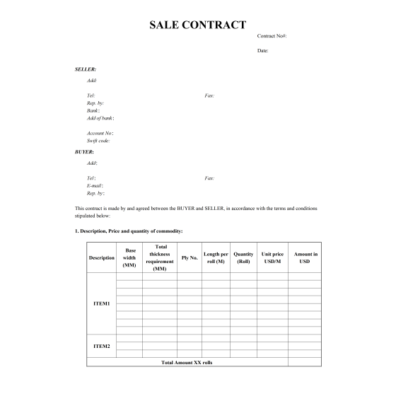 English Foreign Trade Sales Contract Word Template Download